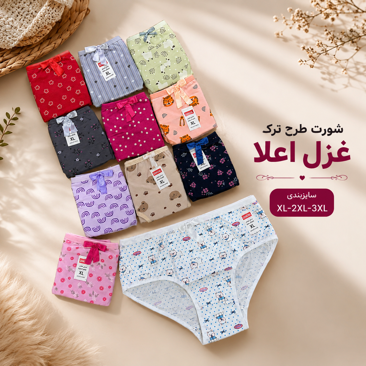 شورت نخی زنانه طرح ترک